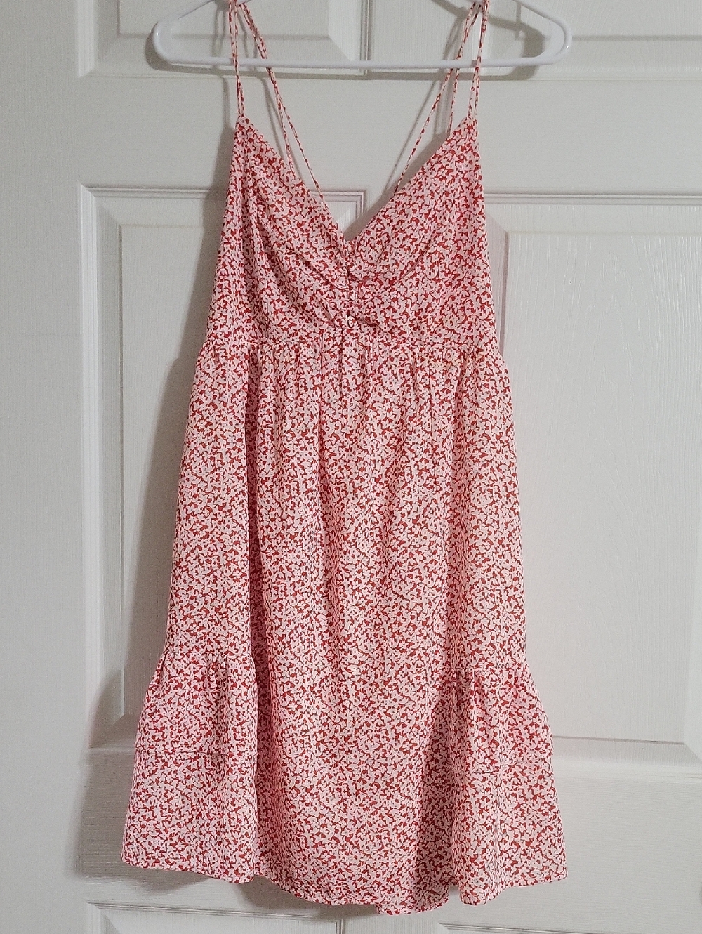 Altar'd State Red Floral Mini Dress Large Tie Back Ruffle Trim